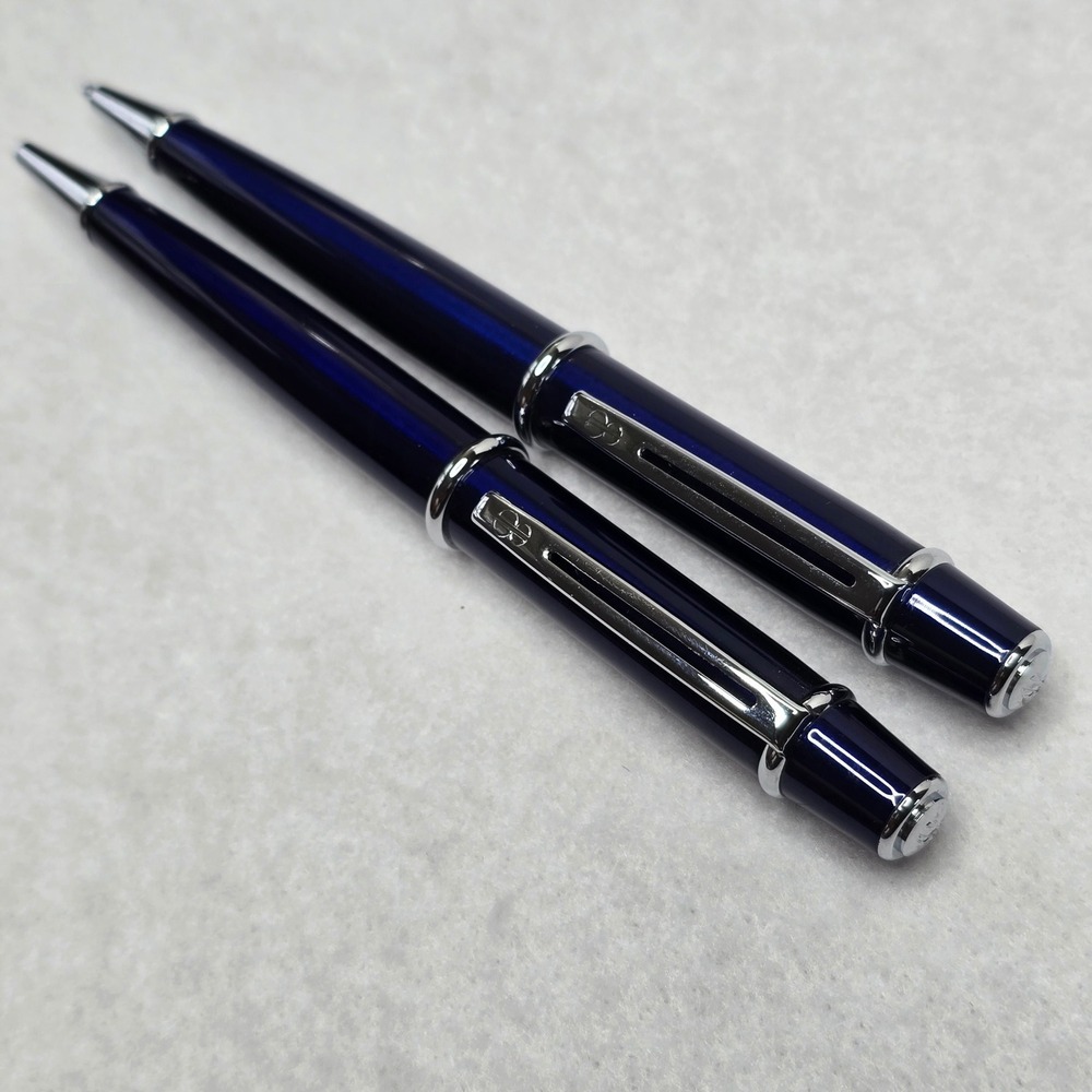 Bill Blass Blue Chrome Ballpoint Pen Mechanical Pencil Set Refills BB0091RF - Picture 8 of 13